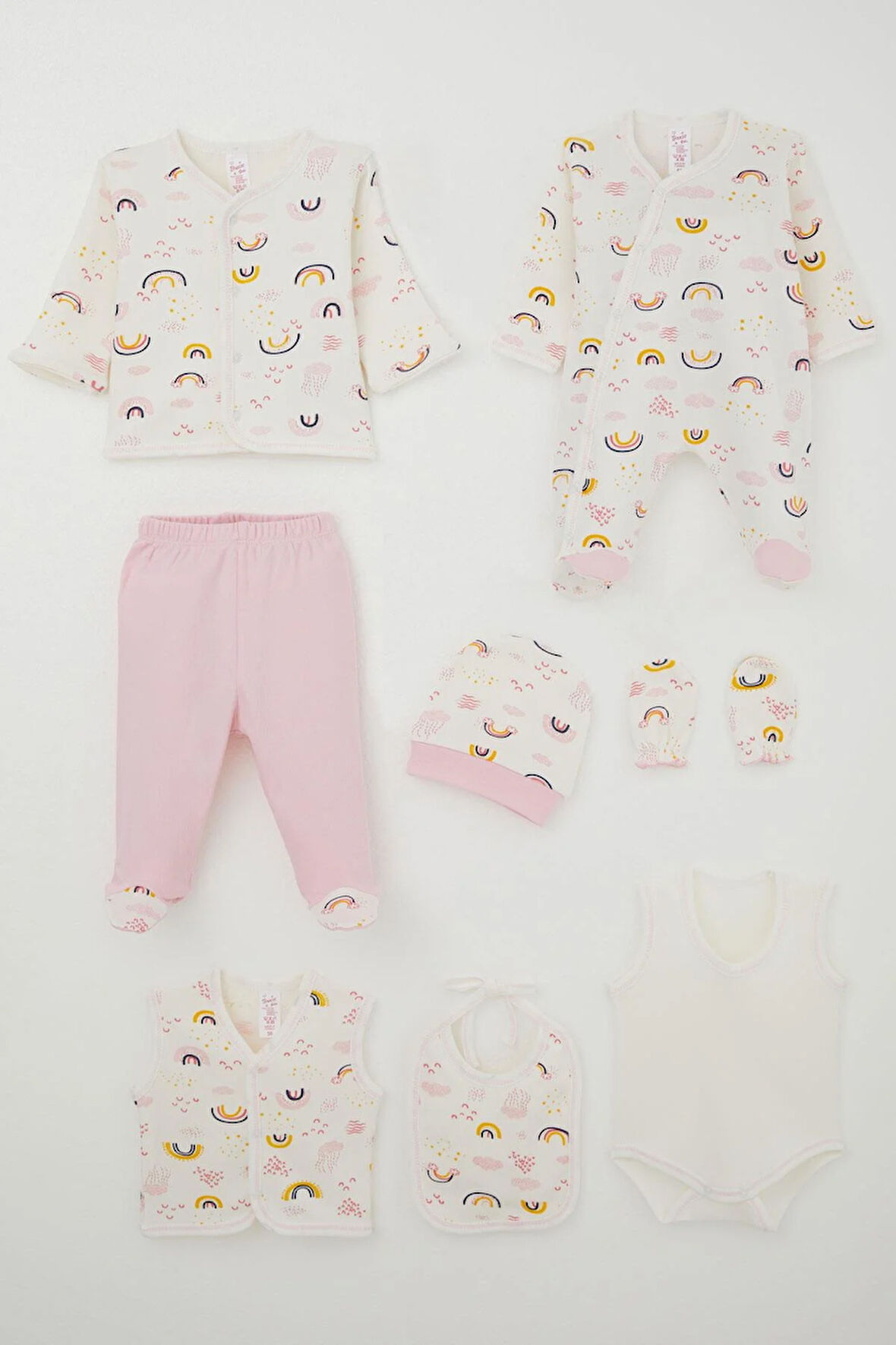 Breeze Kız Bebek Hastane Çıkışı 8 Li Gökyüzü Temalı Bulut Desenli 0-3 Ay, Ekru