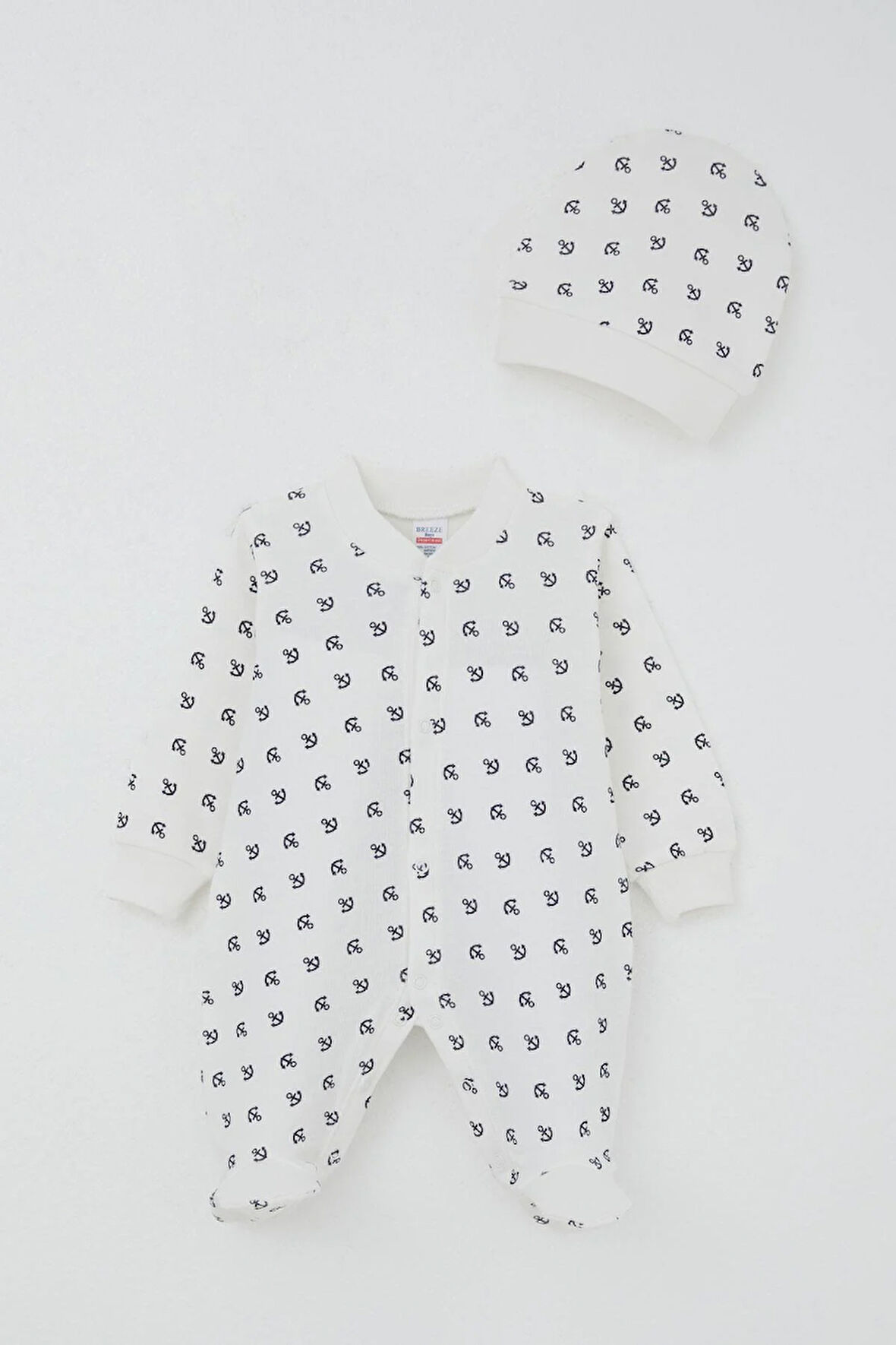 Breeze Erkek Bebek Patikli Tulum Deniz Temalı Çapa Desenli 0-6 Ay, Ekru