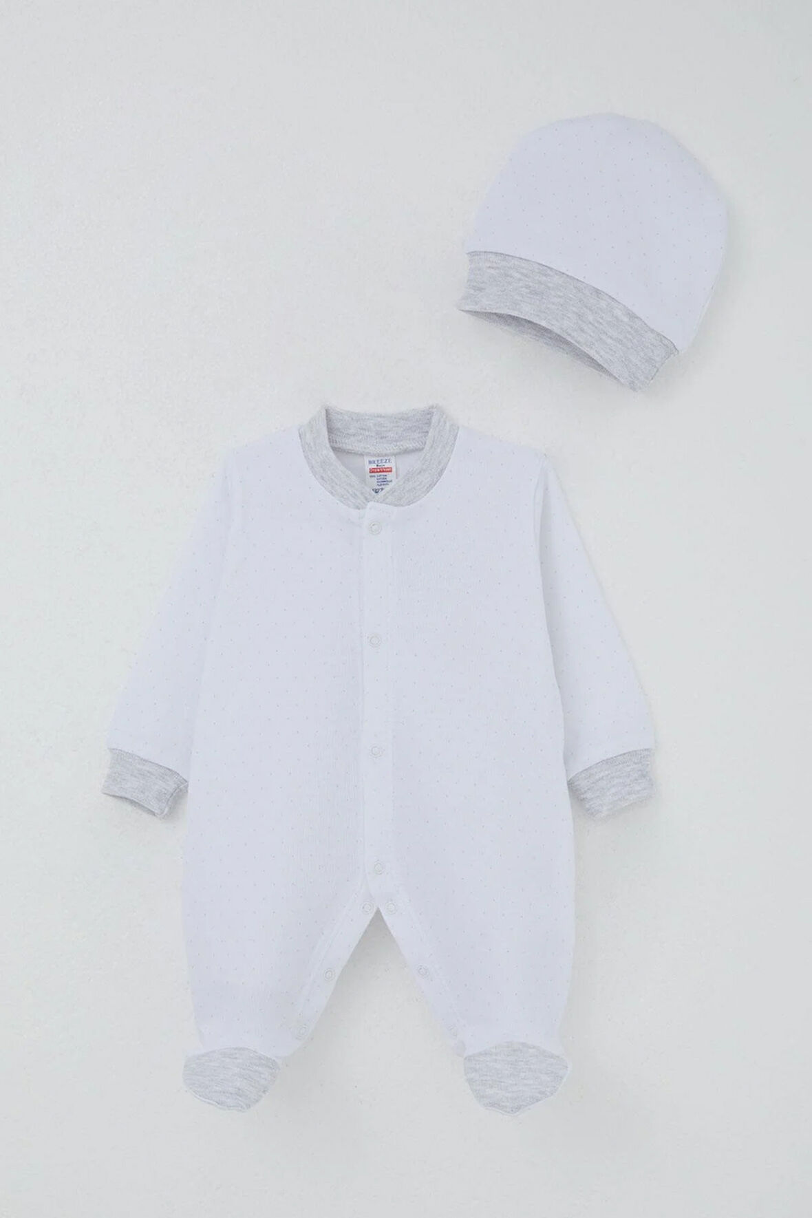 Breeze Erkek Bebek Patikli Tulum Nokta Desenli 0-6 Ay, Beyaz