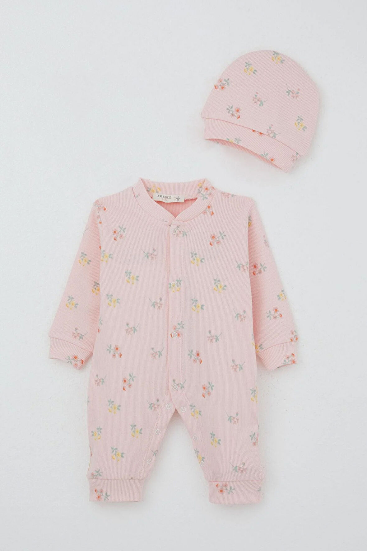 Breeze Kız Bebek Tulum Çiçek Desenli 0-6 Ay, Pembe