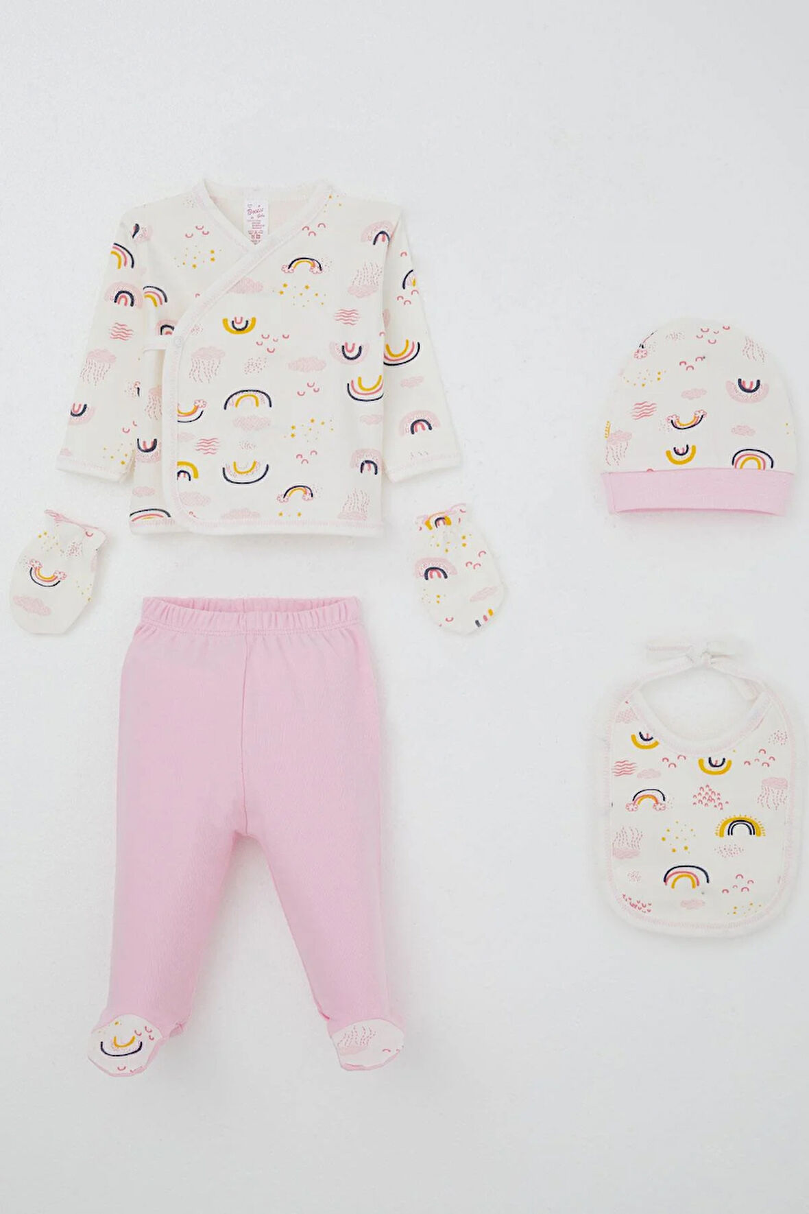 Breeze Kız Bebek Hastane Çıkışı 5 Li Gökyüzü Temalı Bulut Desenli 0-3 Ay, Ekru