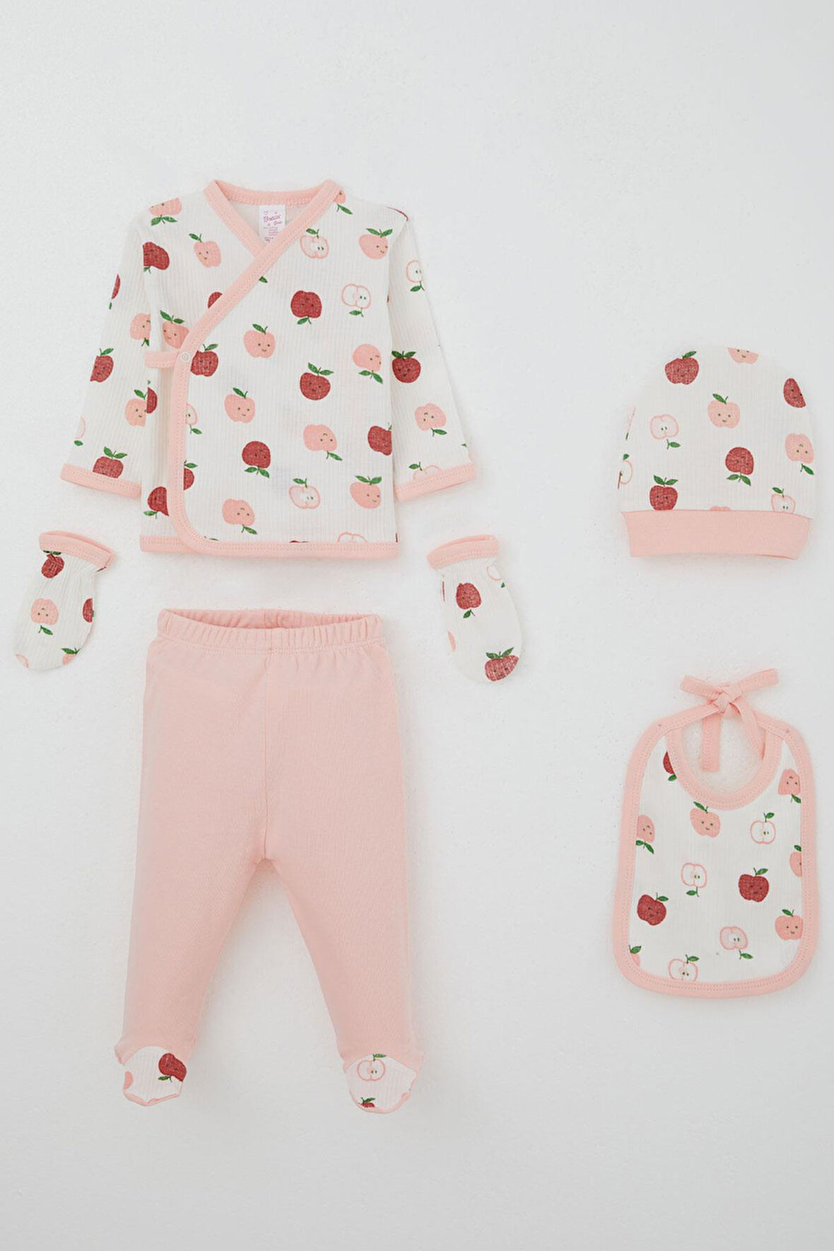 Breeze Kız Bebek Hastane Çıkışı 5 Li Sevimli Minik Elma Desenli 0-3 Ay, Ekru