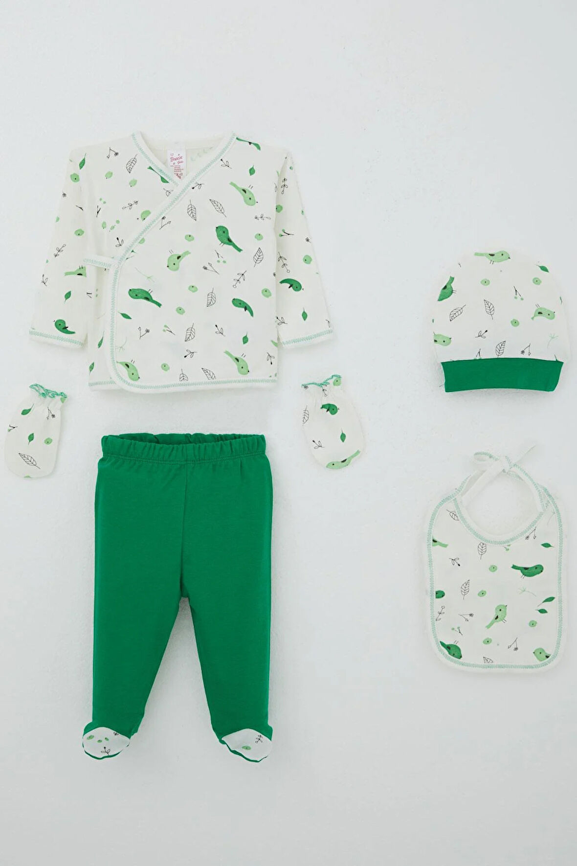 Breeze Kız Bebek Hastane Çıkışı 5 Li Bahar Temalı Sevimli Minik Serçe Desenli 0-3 Ay, Ekru