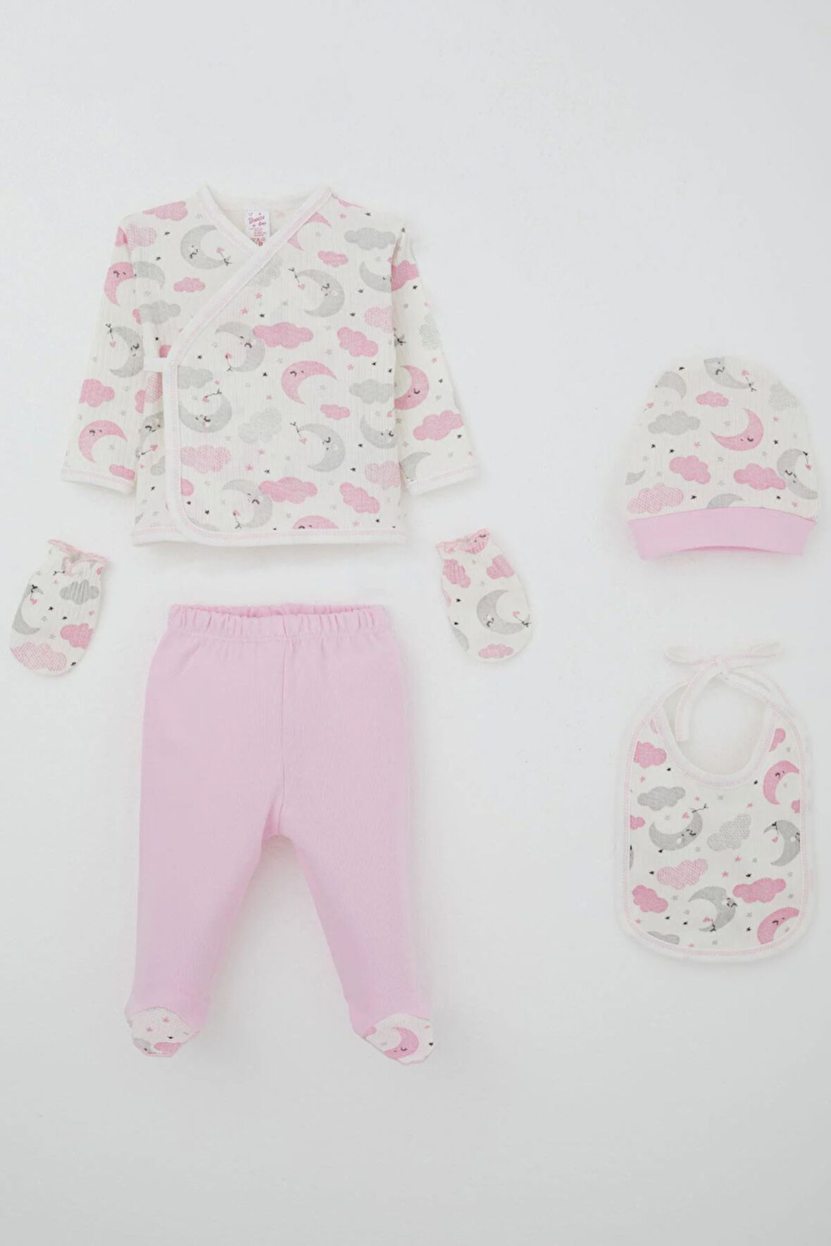 Breeze Kız Bebek Hastane Çıkışı 5 Li Gökyüzü Temalı Uykucu Ay Desenli 0-3 Ay, Ekru