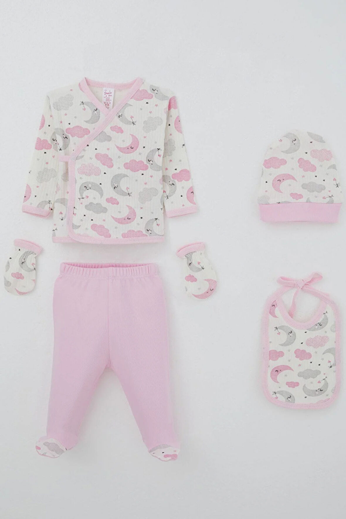 Breeze Kız Bebek Hastane Çıkışı 5 Li Gökyüzü Temalı Uykucu Ay Desenli 0-3 Ay, Ekru