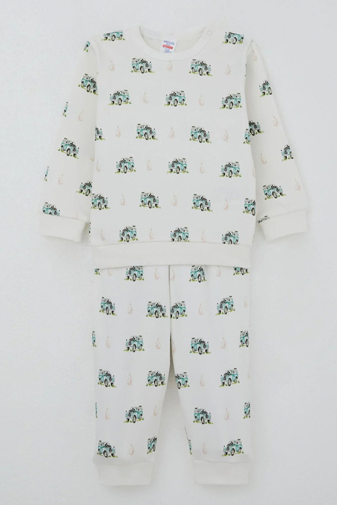 Breeze Erkek Bebek Pijama Takımı Omuzdan Patlı Macera Temalı Küçük Kaşif 4 Ay-1 Yaş, Ekru
