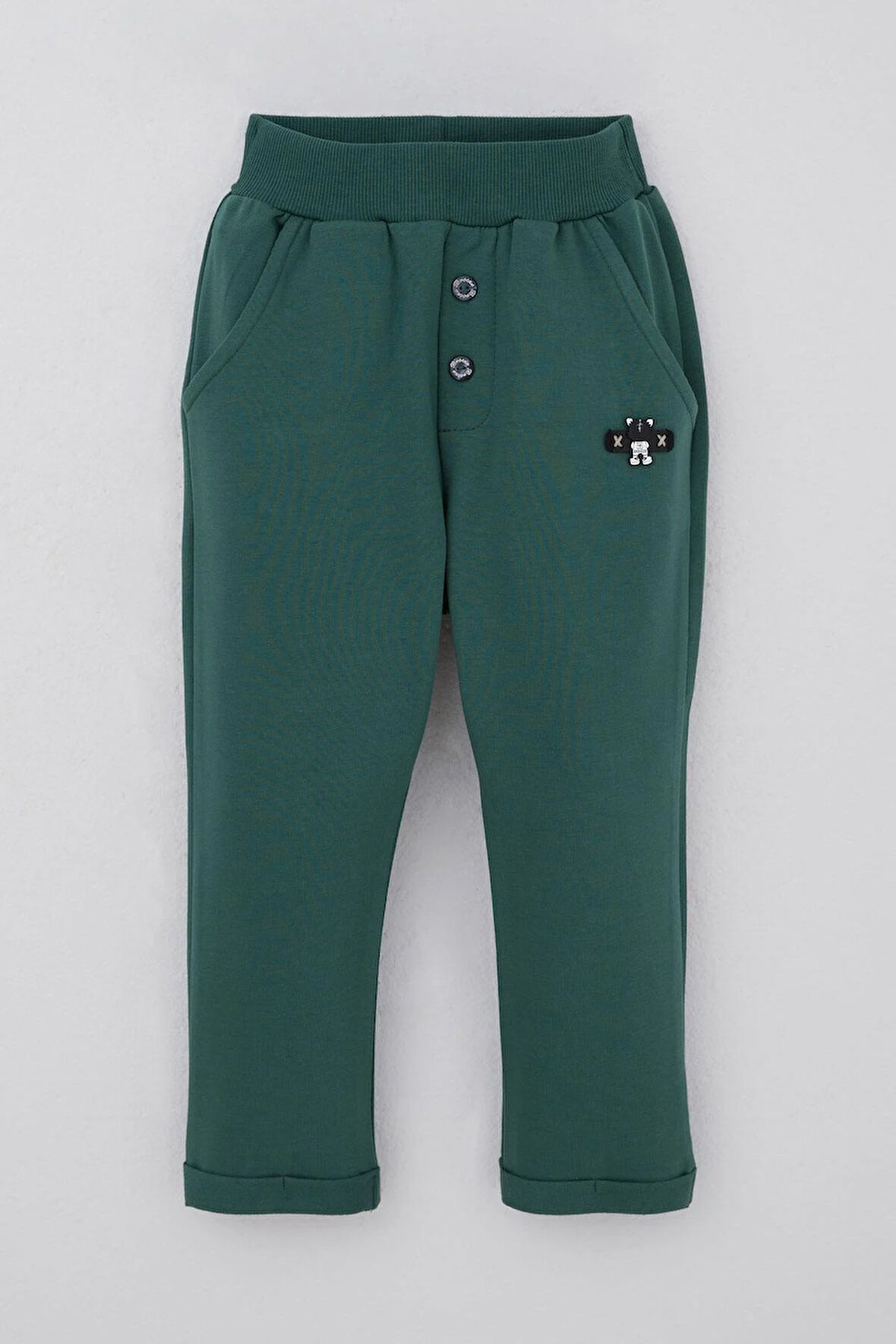 Breeze Erkek Bebek Eşofman Altı Ayıcık Armalı Düğme Aksesuarlı 9 Ay-3 Yaş, Zümrüt Yeşili