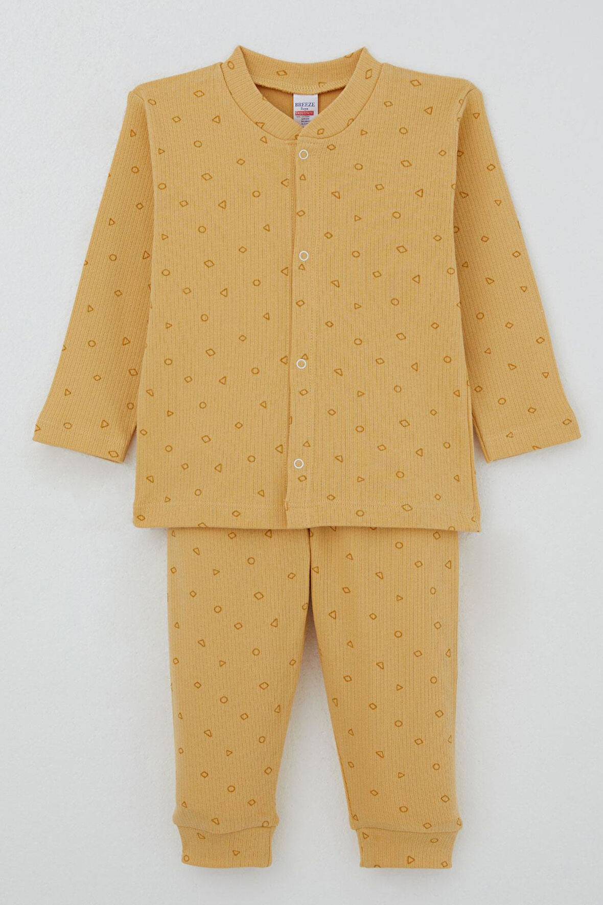 Breeze Erkek Bebek Pijama Takımı Mini Geometrik Şekiller 4 Ay-1 Yaş, Hardal Sarı