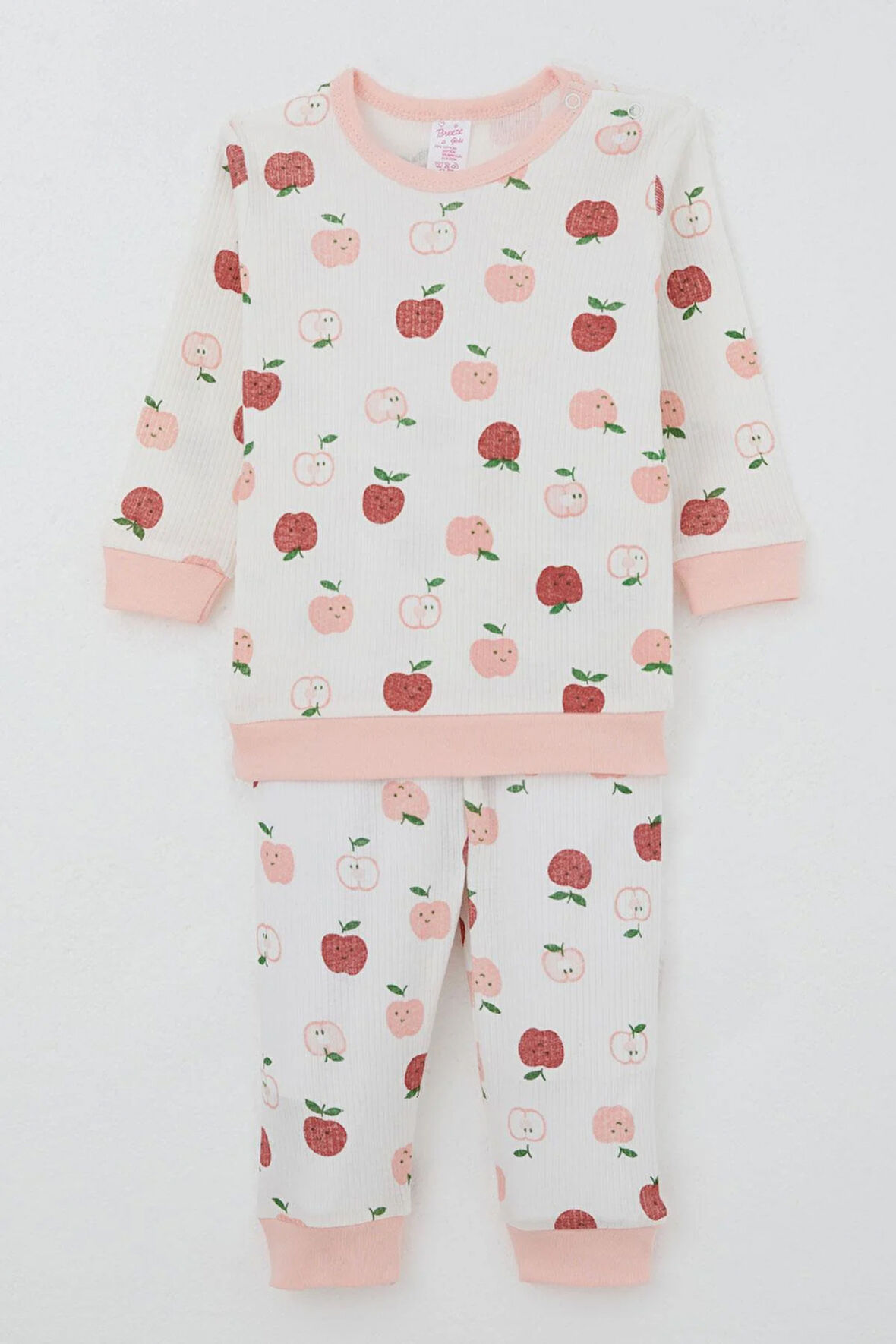 Breeze Kız Bebek Pijama Takımı Omuzdan Patlı Sevimli Minik Elma Desenli 4 Ay-1 Yaş, Ekru
