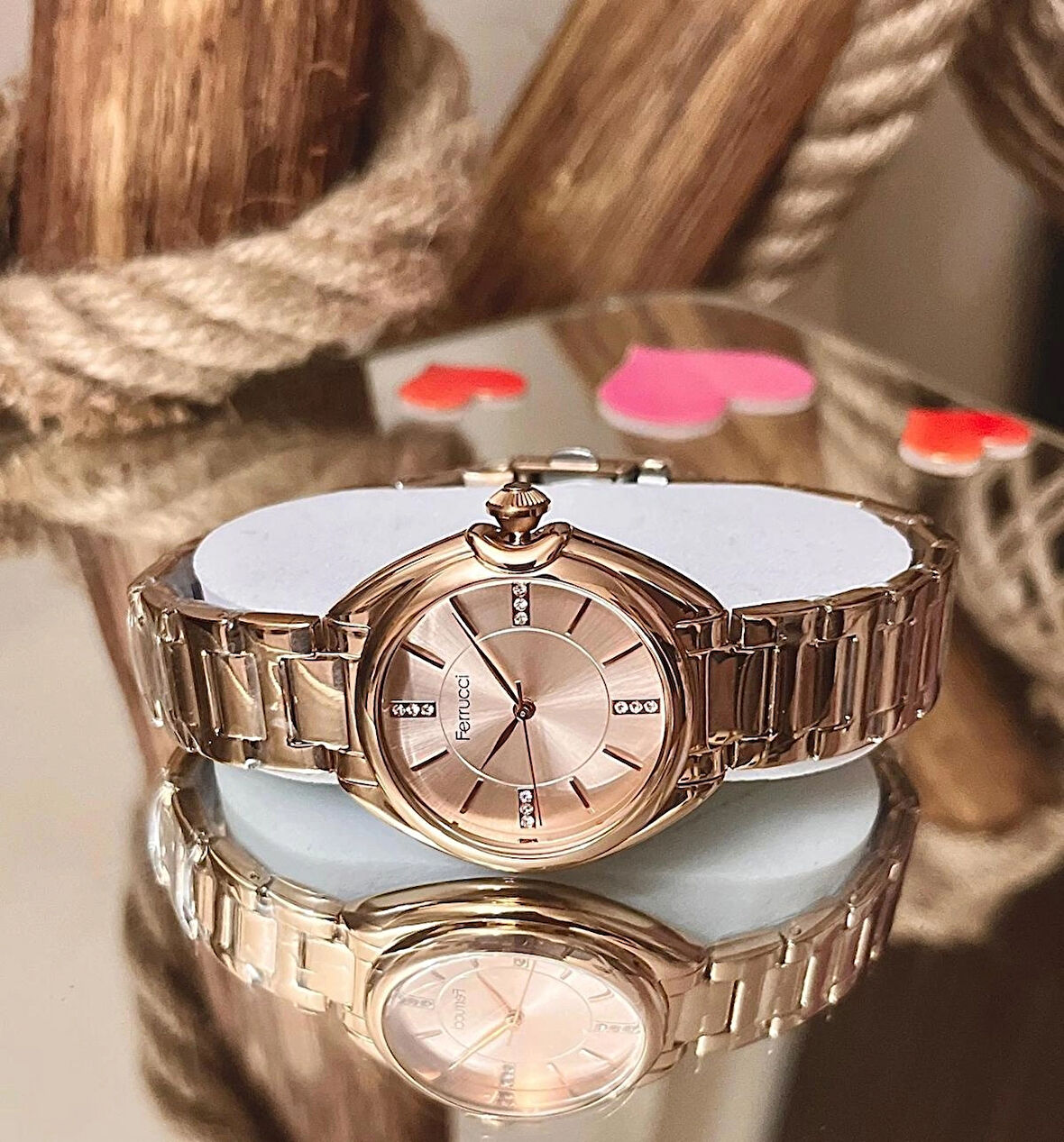 Ferrucci Rosegold Çelik Su Geçirmez Şık Kadın Kol Saat+Bileklik Hediyeli