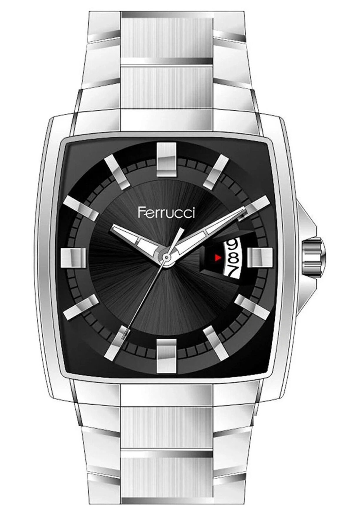 Ferrucci Dikdörtgen Büyük Kadran Takvimli Şık Erkek Kol Saati