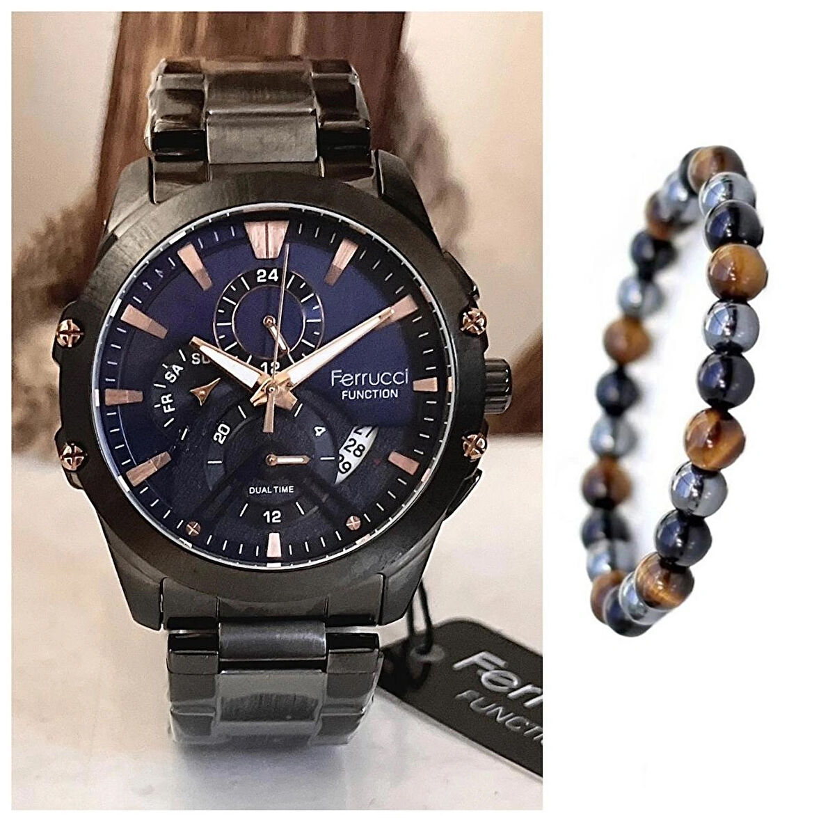 Özel Tasarım Fonksiyonlu ve Takvimli Erkek Kol Saati+Bileklik