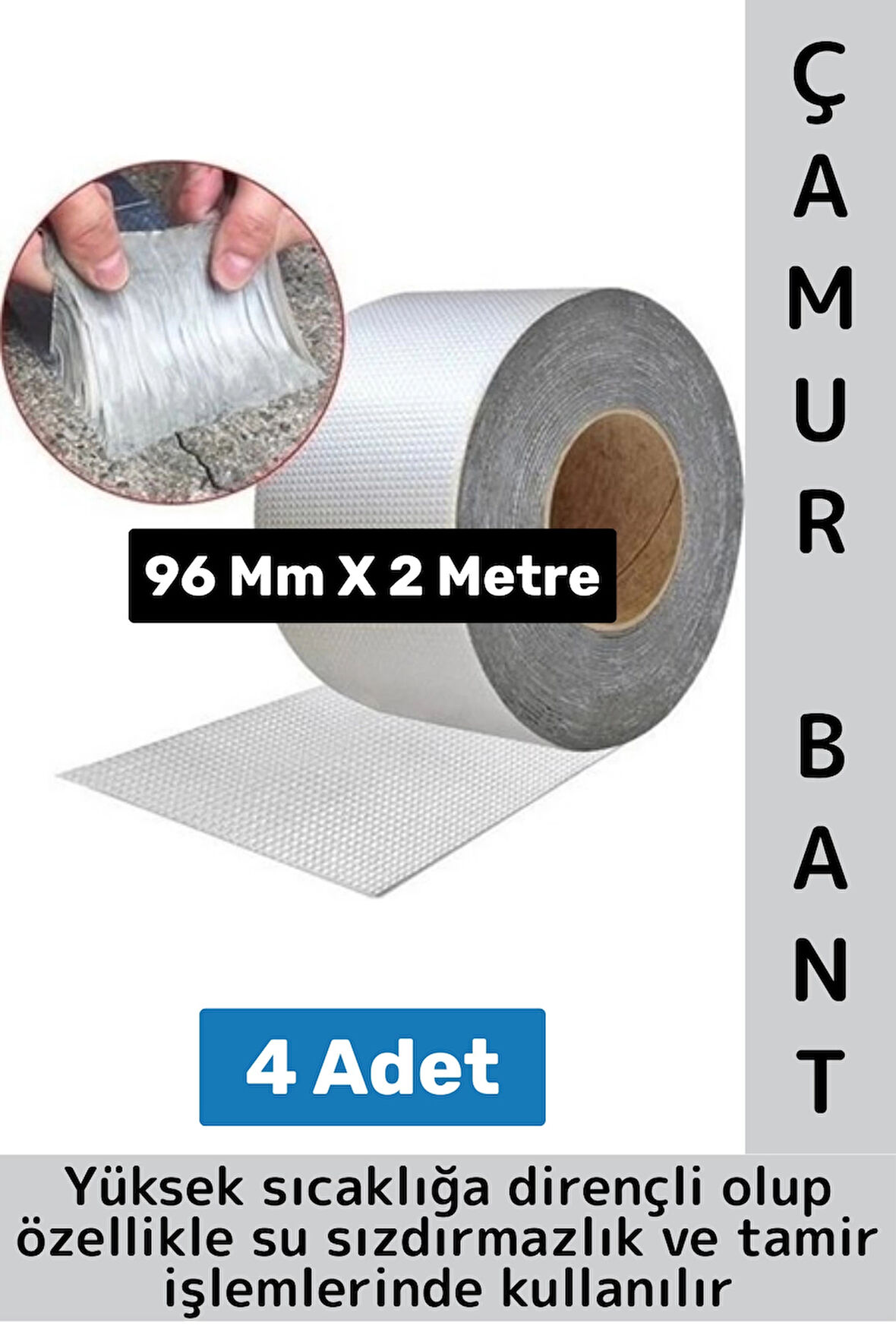 Ultra Güçlü Su Geçirmez Isıya Dayanıklı Alüminyum İzolasyon Tamirat 96 Mm X 2 Metre Çamur Bant 4 Adt