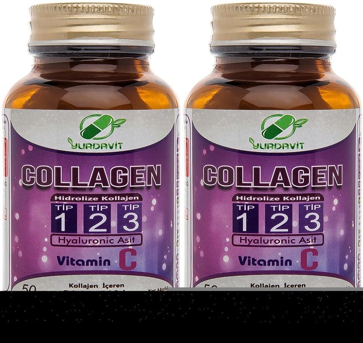 Yurdavit Hidrolize Kolajen Tip 1-2-3 2x50 Tablet Hyaluronik Asit C Vitamini Hydrolyzed Collagen 