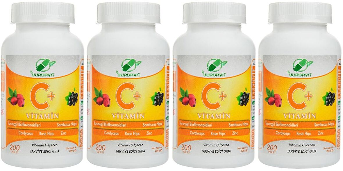 Yurdavit Vitamin C 4x200 Tablet Cordiceps Black Elderberry Citrus Bioflavonoids Zinc Sambucus Nigra