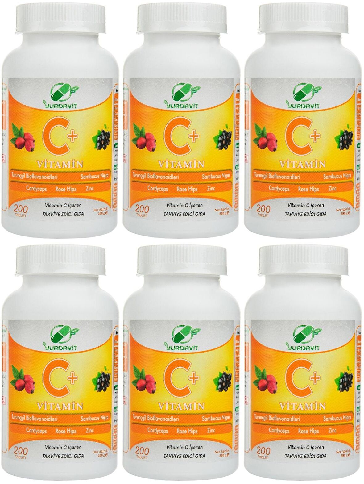 Yurdavit C Vitamini 1000 Mg 6x200 Tablet Kuşburnu Çinko Kordiseps Mantarı Kara Mürver