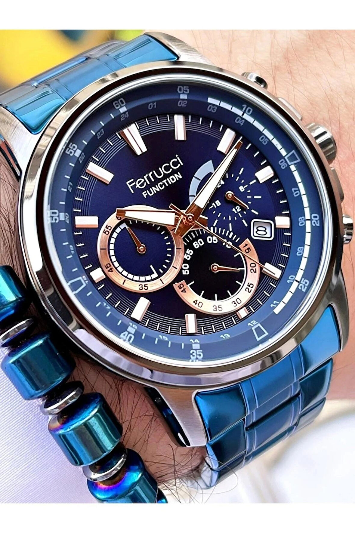 Ferrucci Lacivert Renk Fonsiyonlu&Takvimli Çelik Erkek Kol Saati