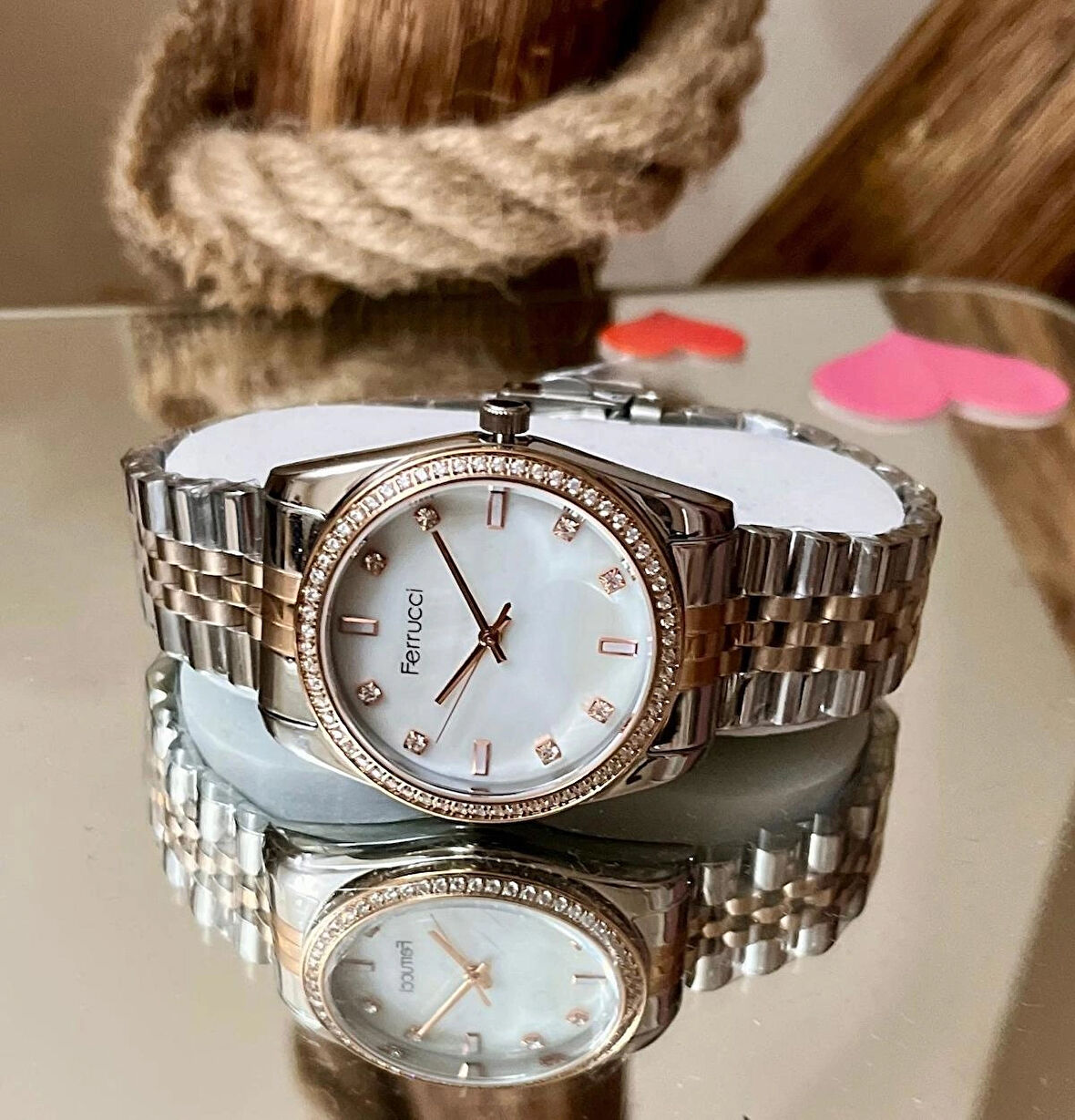 Ferrucci  Rosegold&Gümüş Çelik Şık Yeni Sezon Kadın Kol Saat+Bileklik Hediye