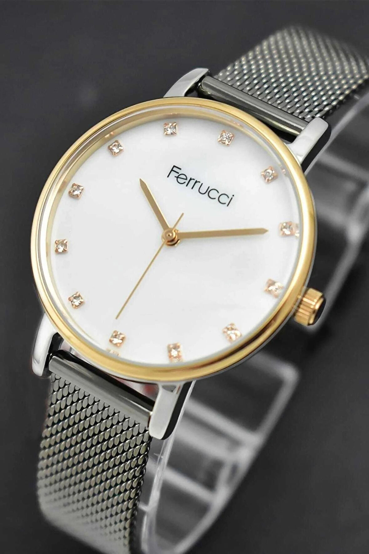 Ferrucci Hasır Çelik Kordon Füme Kadın Kol Saati