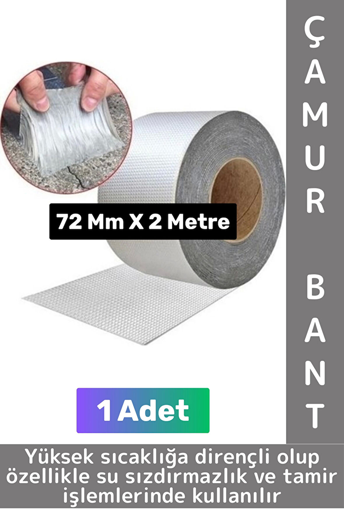 Ultra Güçlü Su Geçirmez Isıya Dayanıklı Alüminyum Folyo İzolasyon Tamirat 72 Mm X 2 Metre Çamur Bant