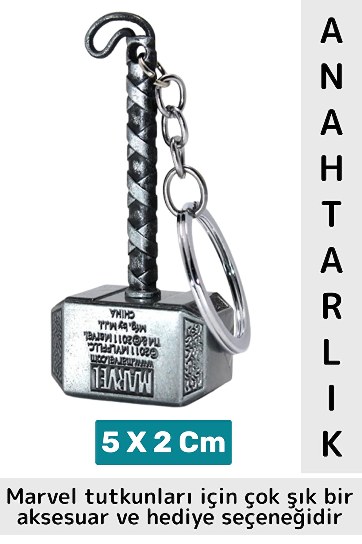 Yüksek Kaliteli Dekoratif Çok Şık Hediyelik Marvel Figürü Oynar Başlıklı Anahtarlık THOR ÇEKİCİ