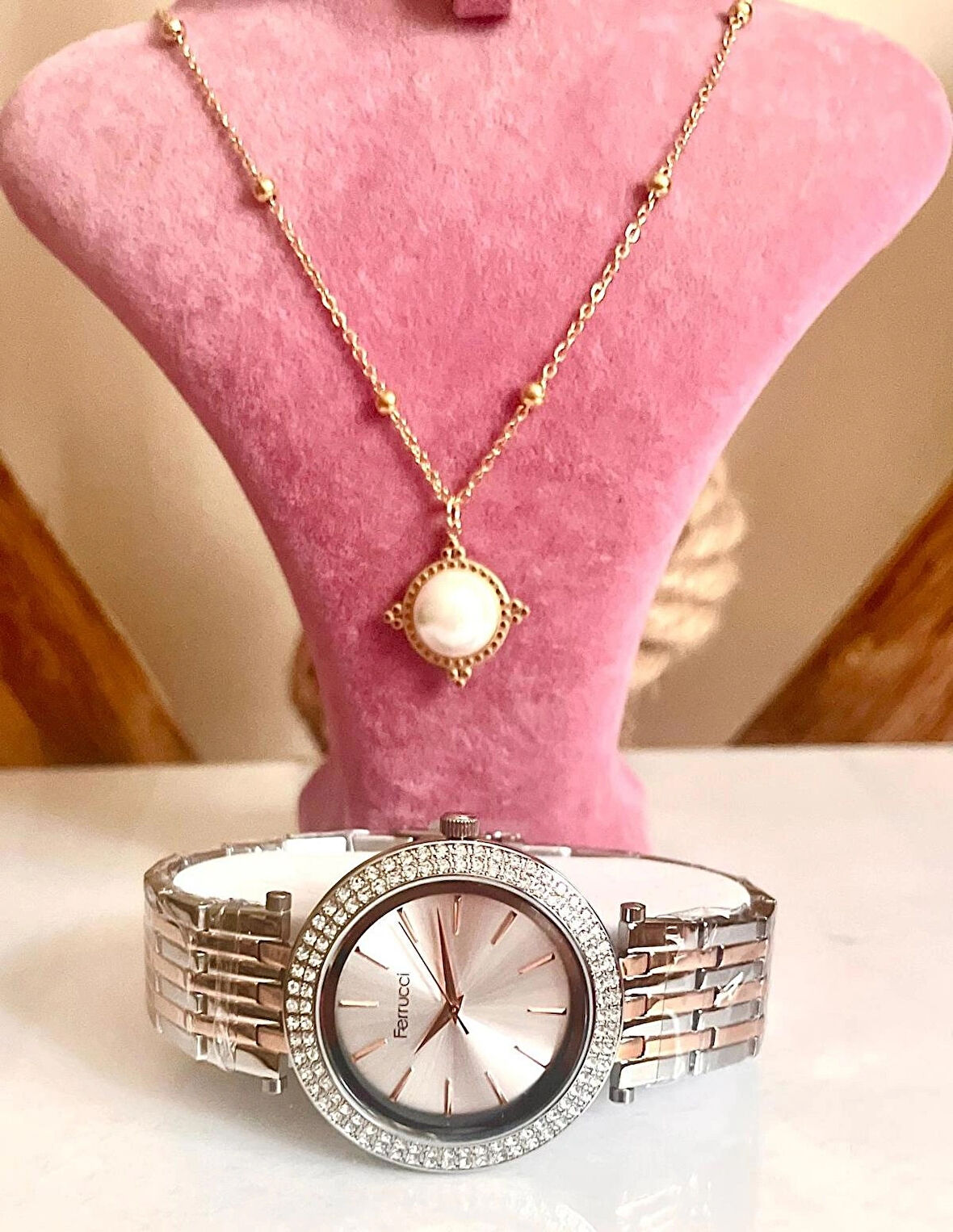 Rose&Silver Çelik Büyük Kasalı Kadın Kol Saati+%100 Çelik Kolye Hediyeli