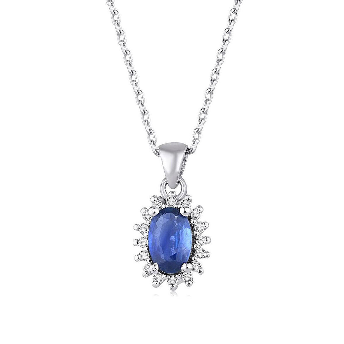Klasik Pırlanta Anturaj Oval Safir Kolye 