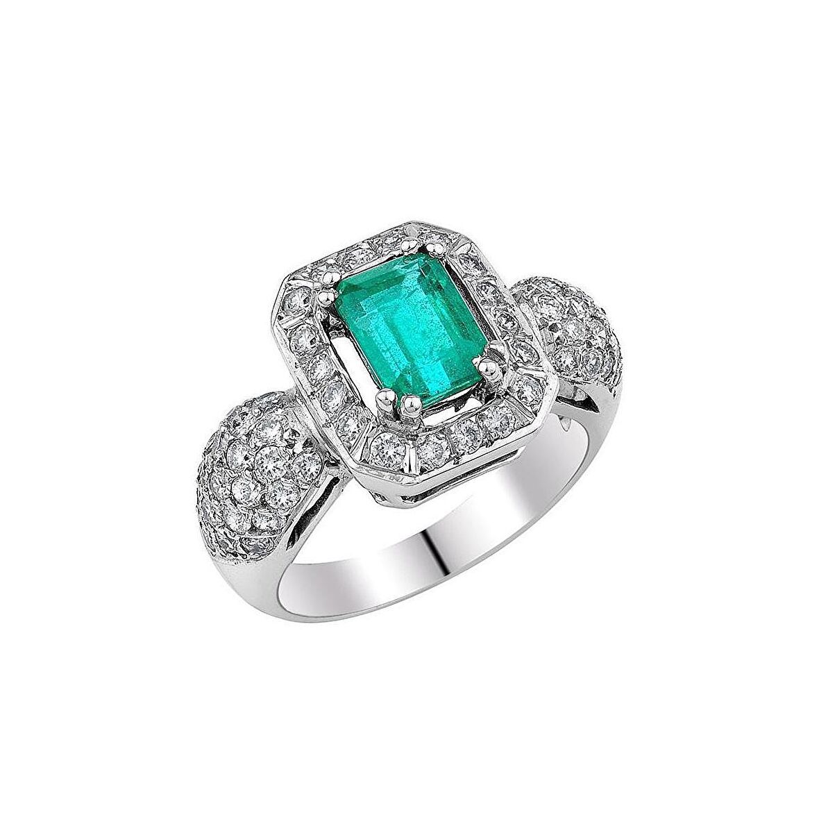 1.18 Karat Pırlantalı Pırlantalı Zümrüt Yüzük PR.YZK004