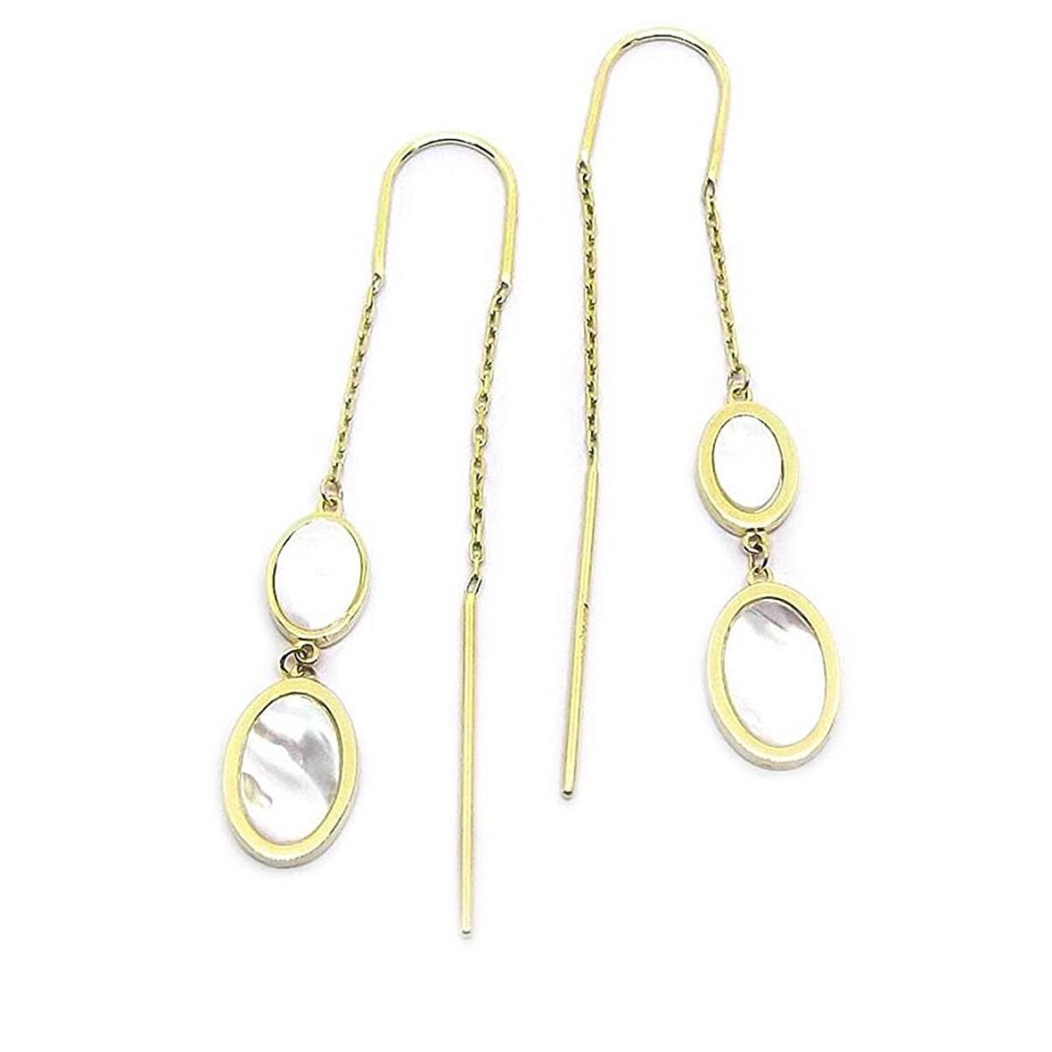Oval Sedef Altın Sallantılı Küpe