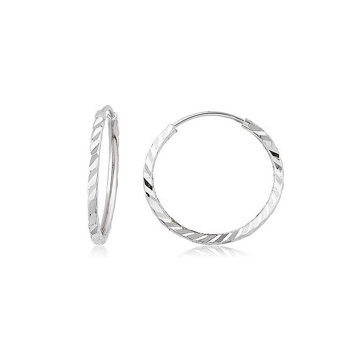Beyaz Yelpaze Kalemli Altın Halka Küpe (Çapı: 1.8cm)