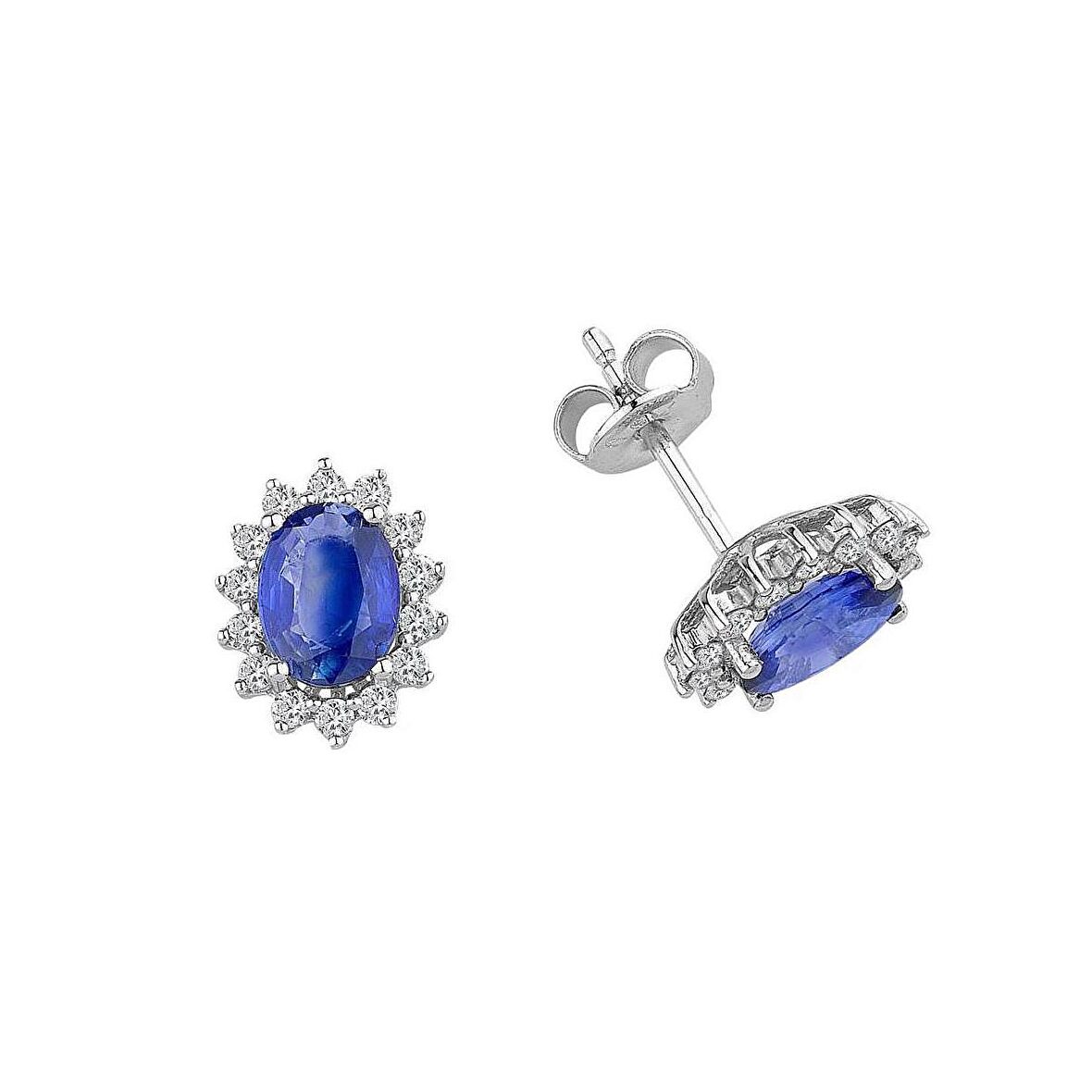 0.31 Karat Pırlantalı Oval Safir Küpe PE111