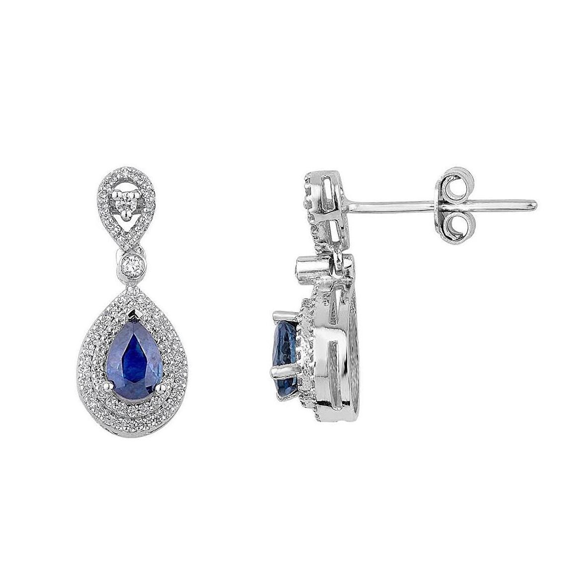0.41 Karat Pırlantalı Damla Safir Küpe PE099-1