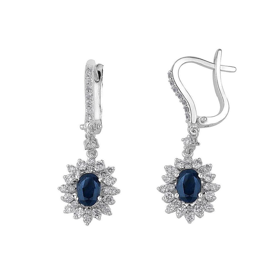 1.07 Karat Pırlantalı Oval Safir Çiçek Küpe PE050