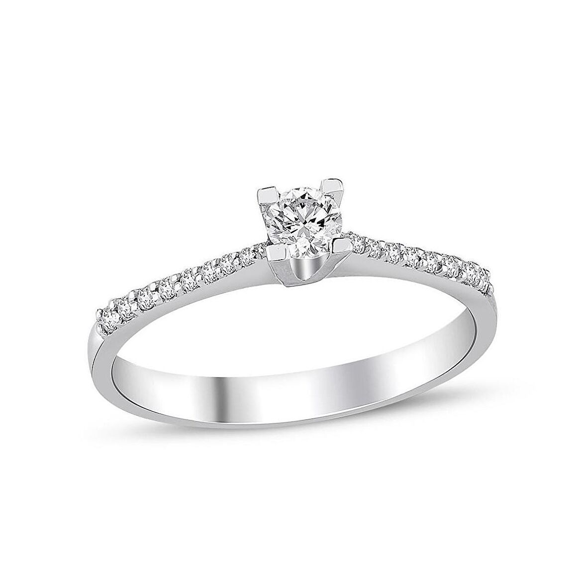 0.25 Karat Pırlanta Tektaş Yüzük - H I VS - Klasik Kolu Taşlı