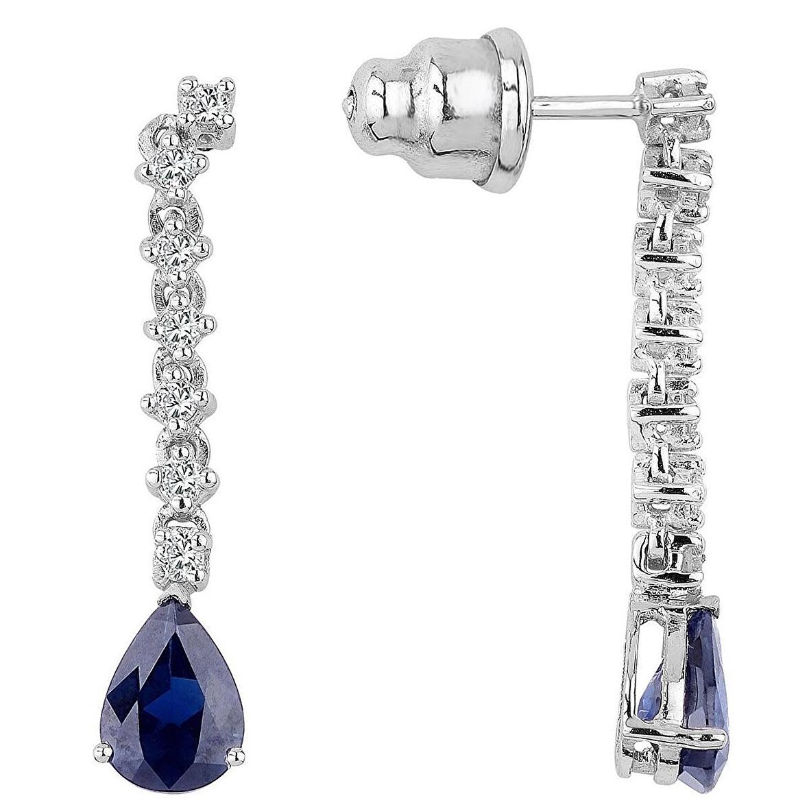 18 Ayar Altın 1.46 Karat Safir 0.23 Karat Pırlanta Suyolu Küpe