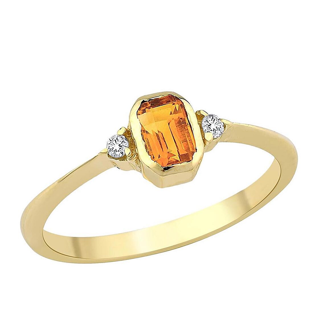 0.29 Karat Baget Citrin 0.03 Karat Pırlanta Yüzük