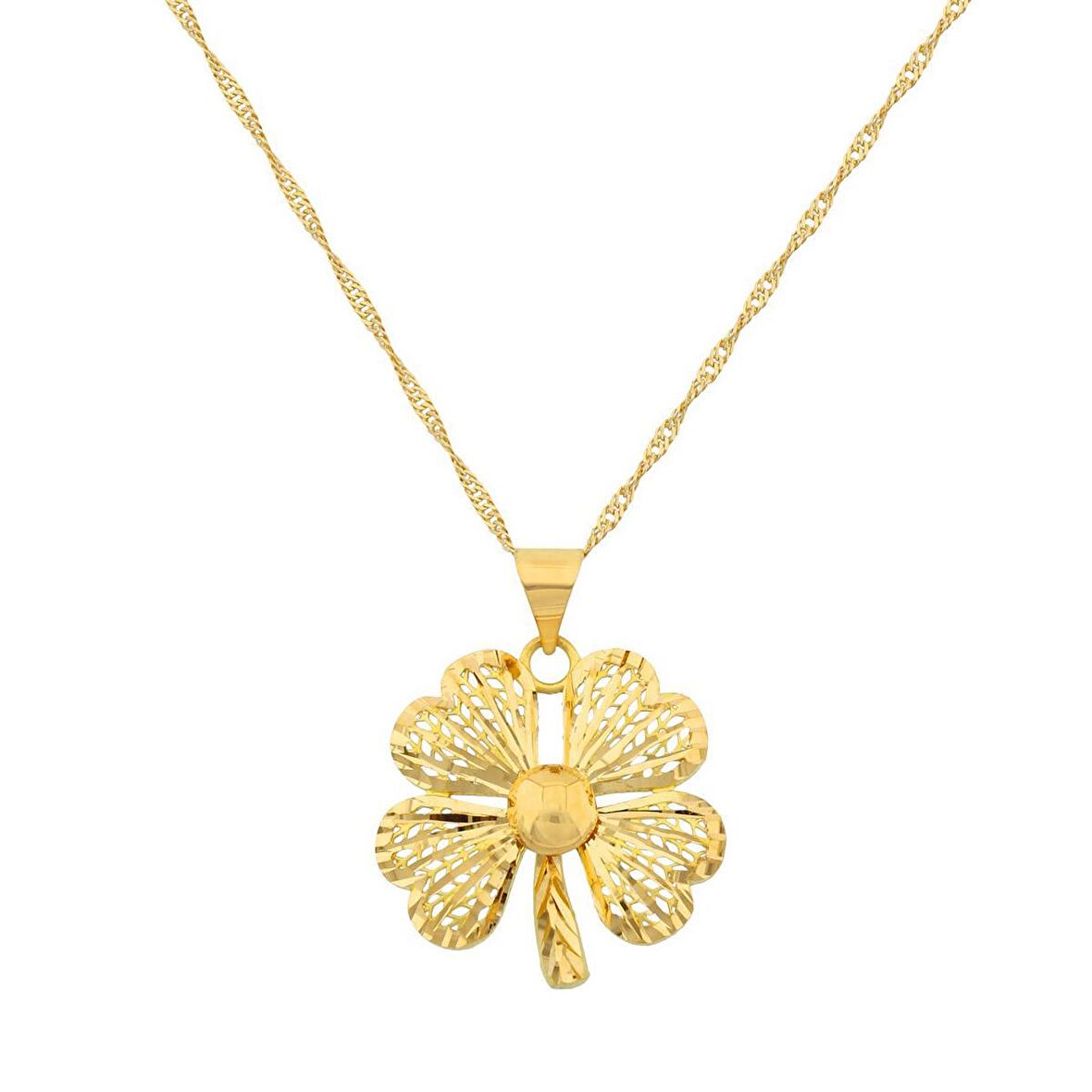 22 Ayar Altın Kalp Yonca Kolye