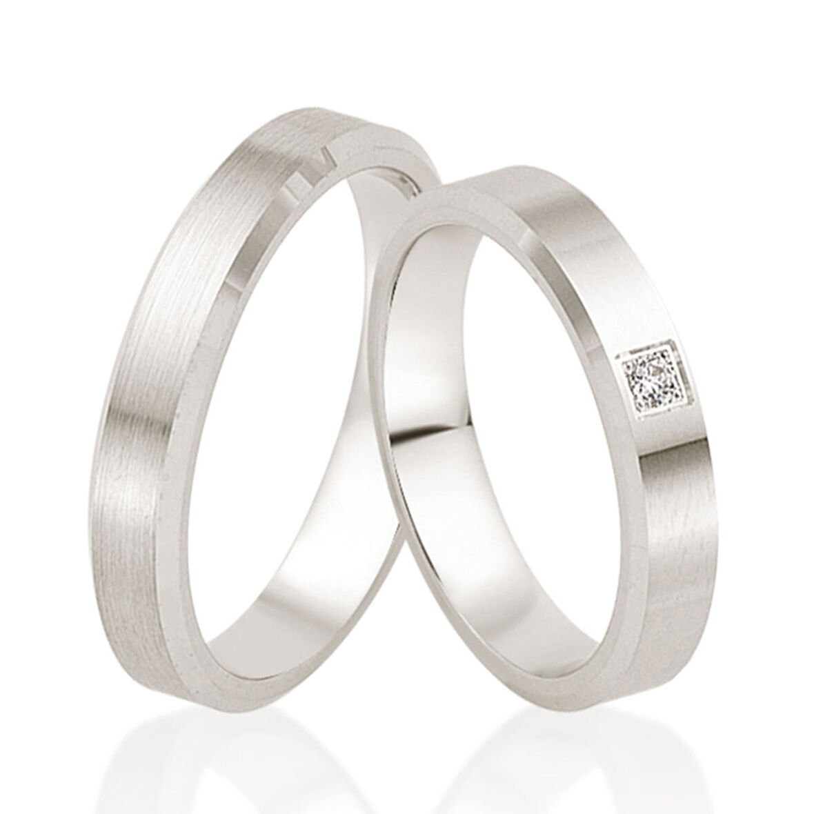 Tek Taş Pırlanta Tasarım Çift Alyans - Nişan Yüzüğü