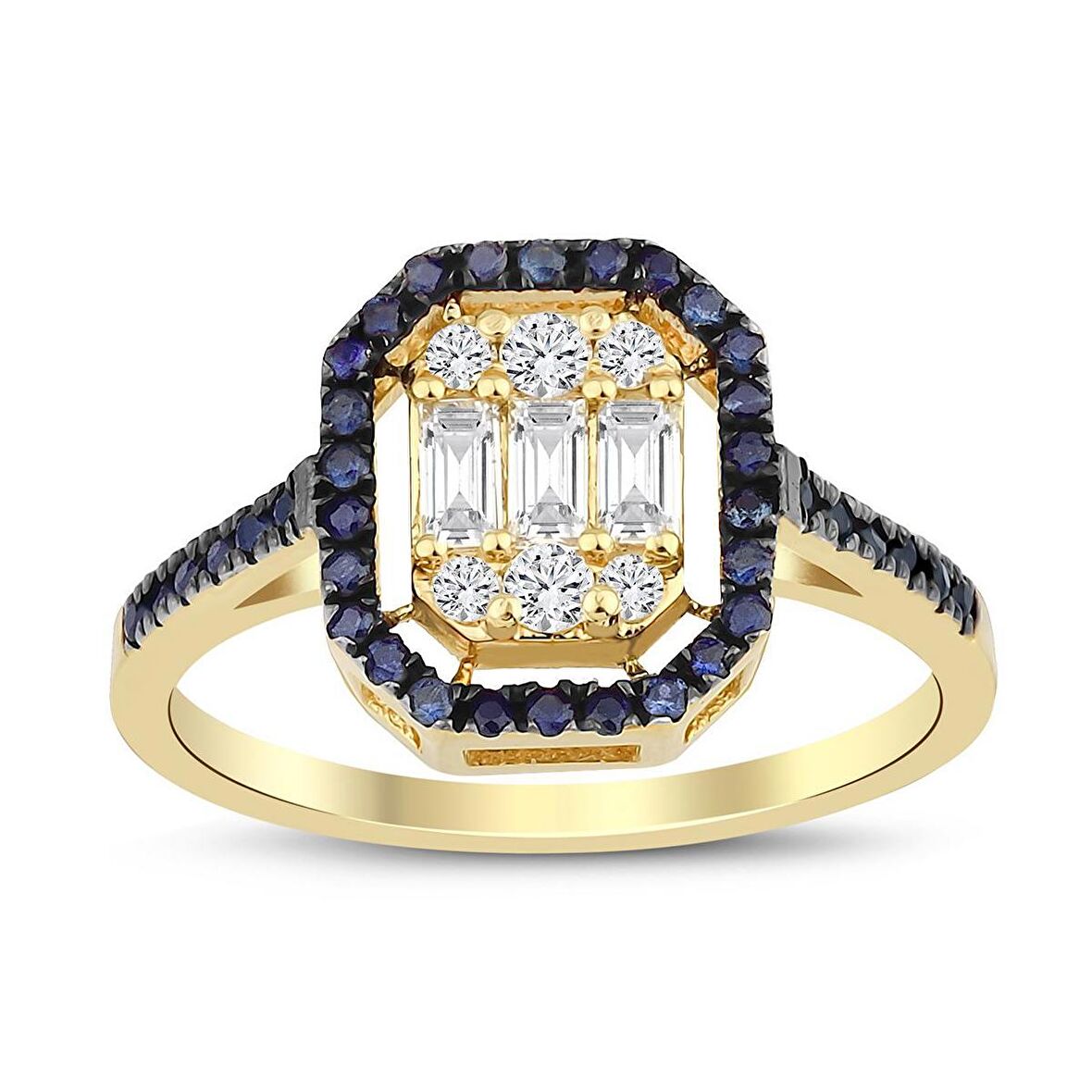 Safir Taşlı Pırlanta Baget Yüzük