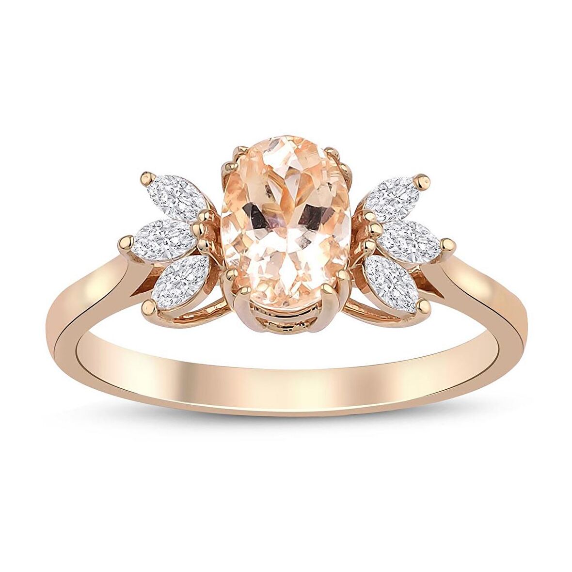 Lotus Çiçeği Morganite Tektaş Pırlanta Yüzük
