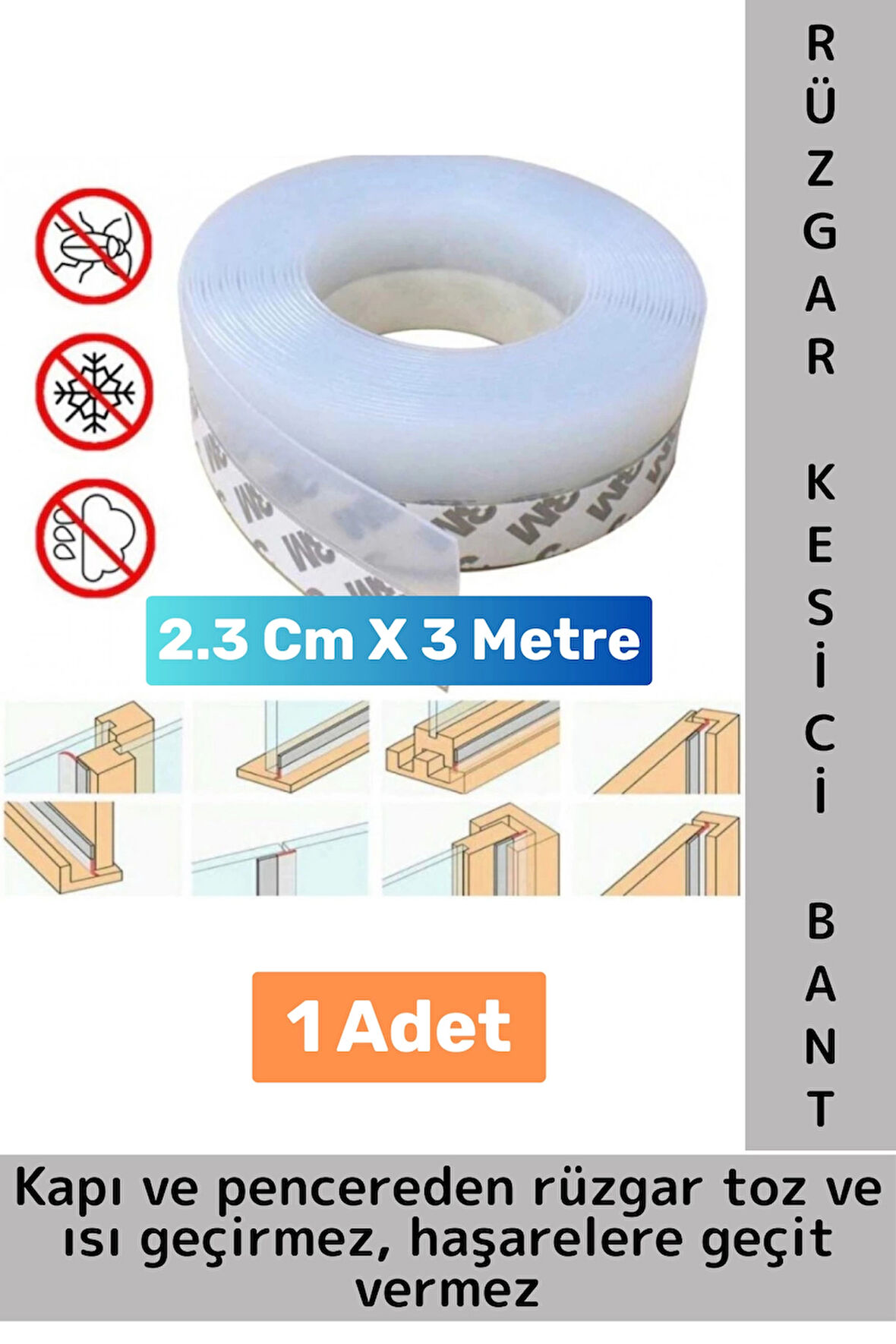 Premium Seri Kapı Altı Pencere Rüzgar Toz Isı Böcek Haşere Önleyen Rüzgar Kesici Bant 3 Metre