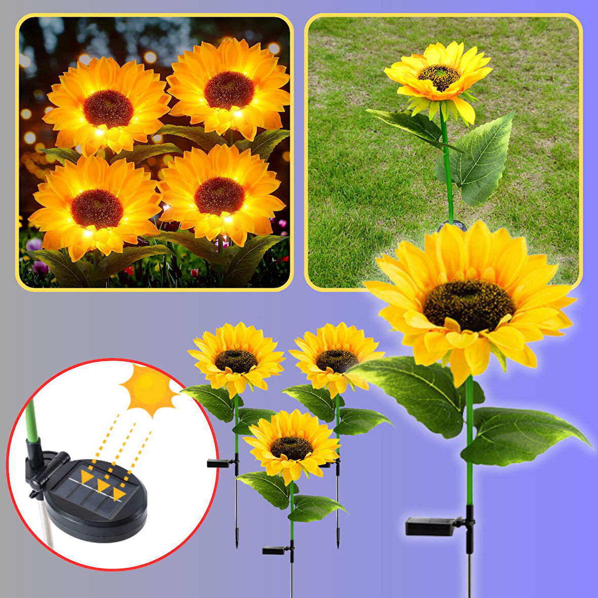 Solar Güneş Enerjili Ayçiçeği Günebakan Aplik LED Lamba - Bahçe, Veranda, Merdivenlerinizde Şık Peyz