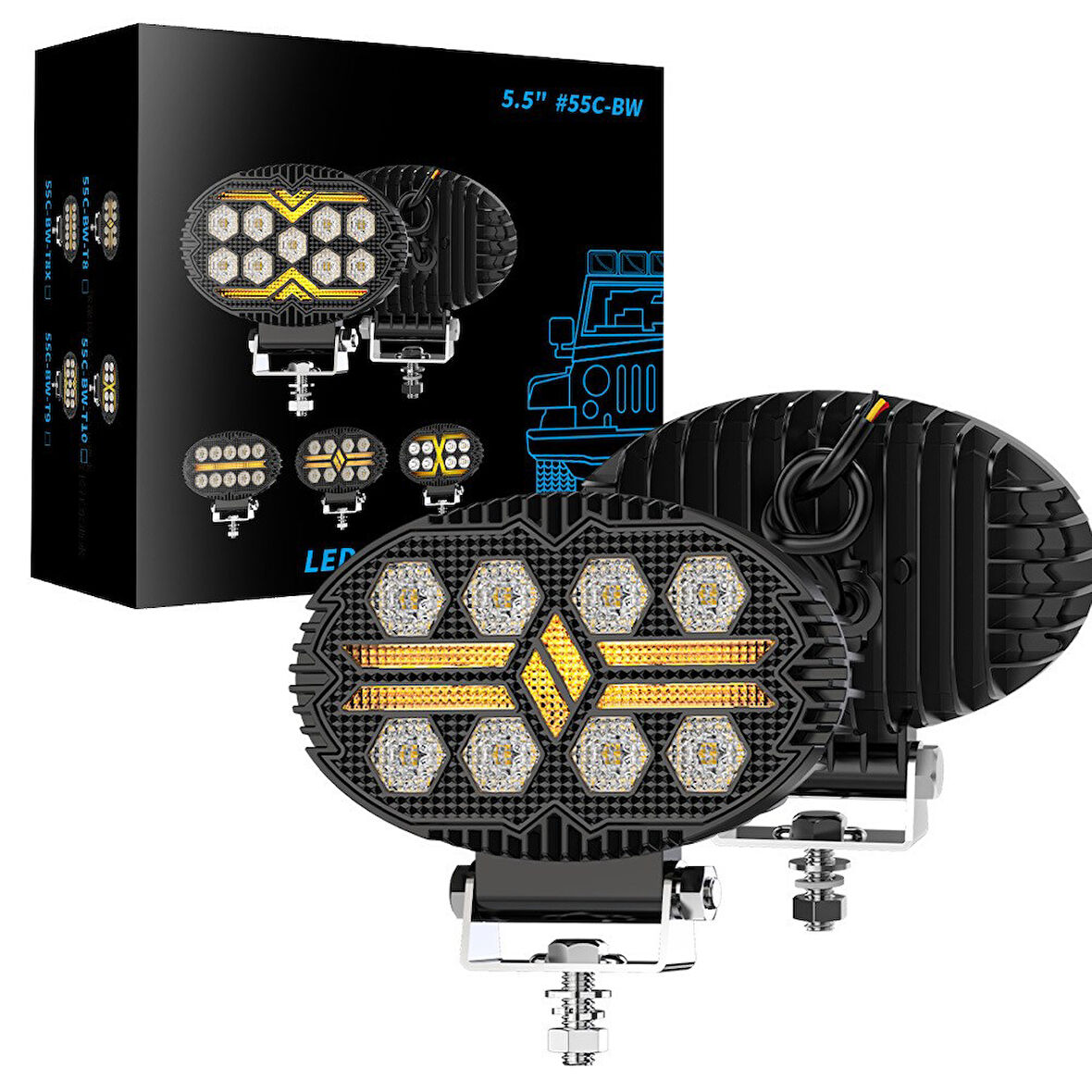 Off Road Sis Farı 5,5 İnç Selamlamalı Çakar İkaz Gündüz Led 2 Mod Projektör Çalışma Lambası 12/24 V 