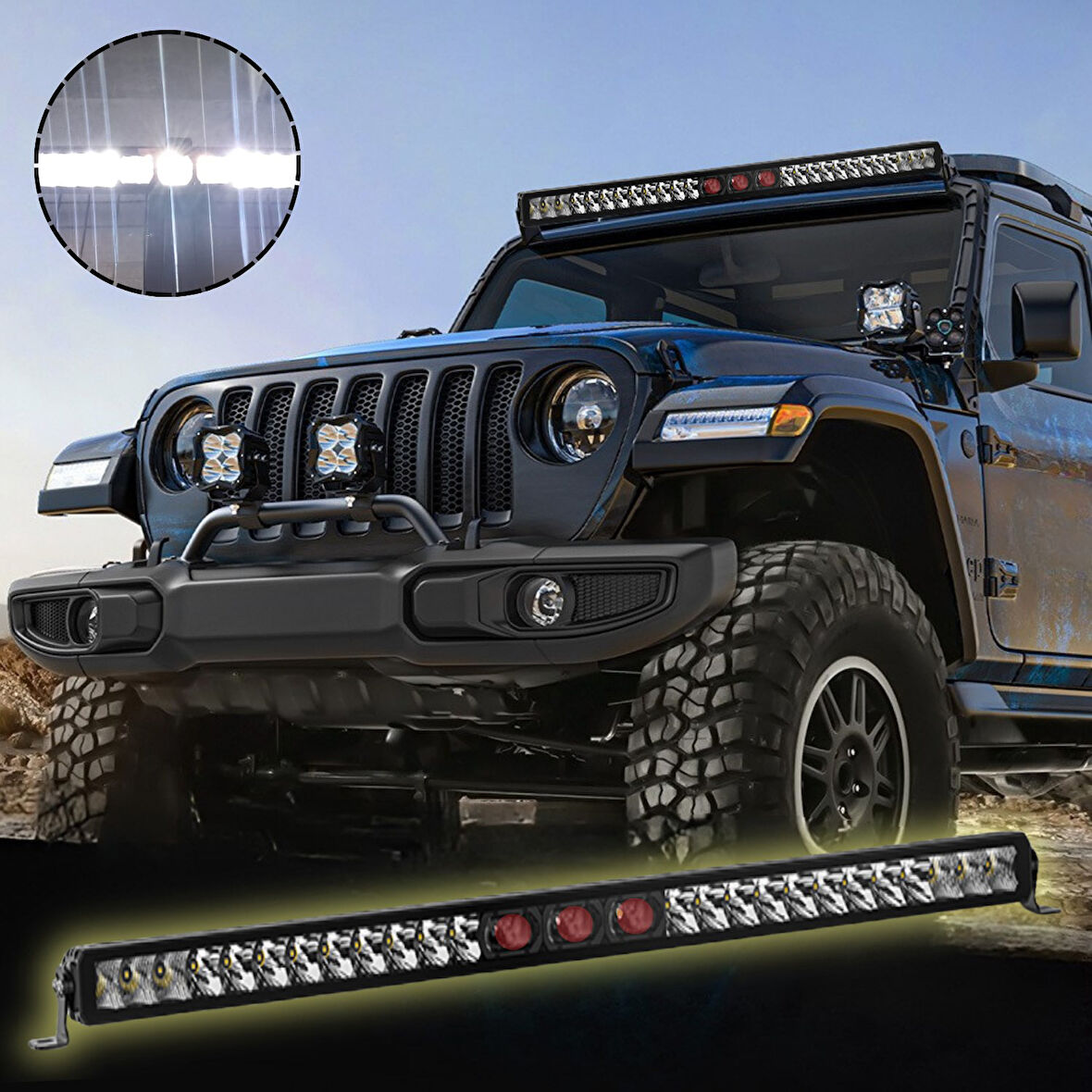  Off-Road Premium Tavan LED Bar 105 CM Beyaz Işık Projektör Kırmızı Göz Gündüz Led Metal Gövde 