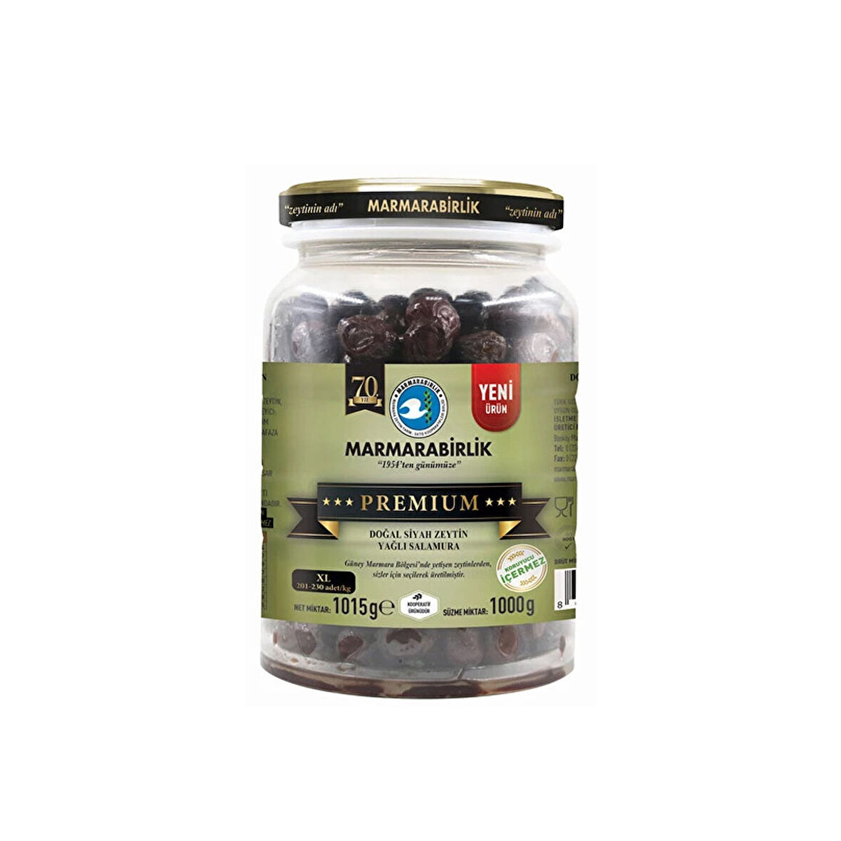 Marmarabirlik Premium XL Siyah Zeytin 1000 gr Cam Pet 