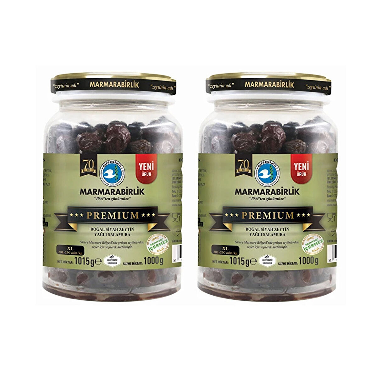 Marmarabirlik Premium XL Siyah Zeytin 1000 gr Cam Pet x 2 Adet