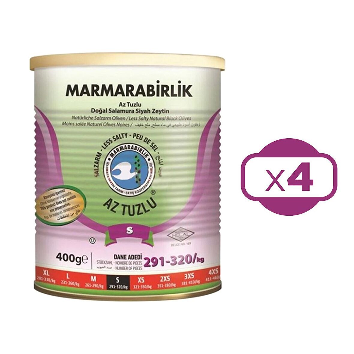 Marmarabirlik Az Tuzlu Zeytin 400 gr x 4 Adet