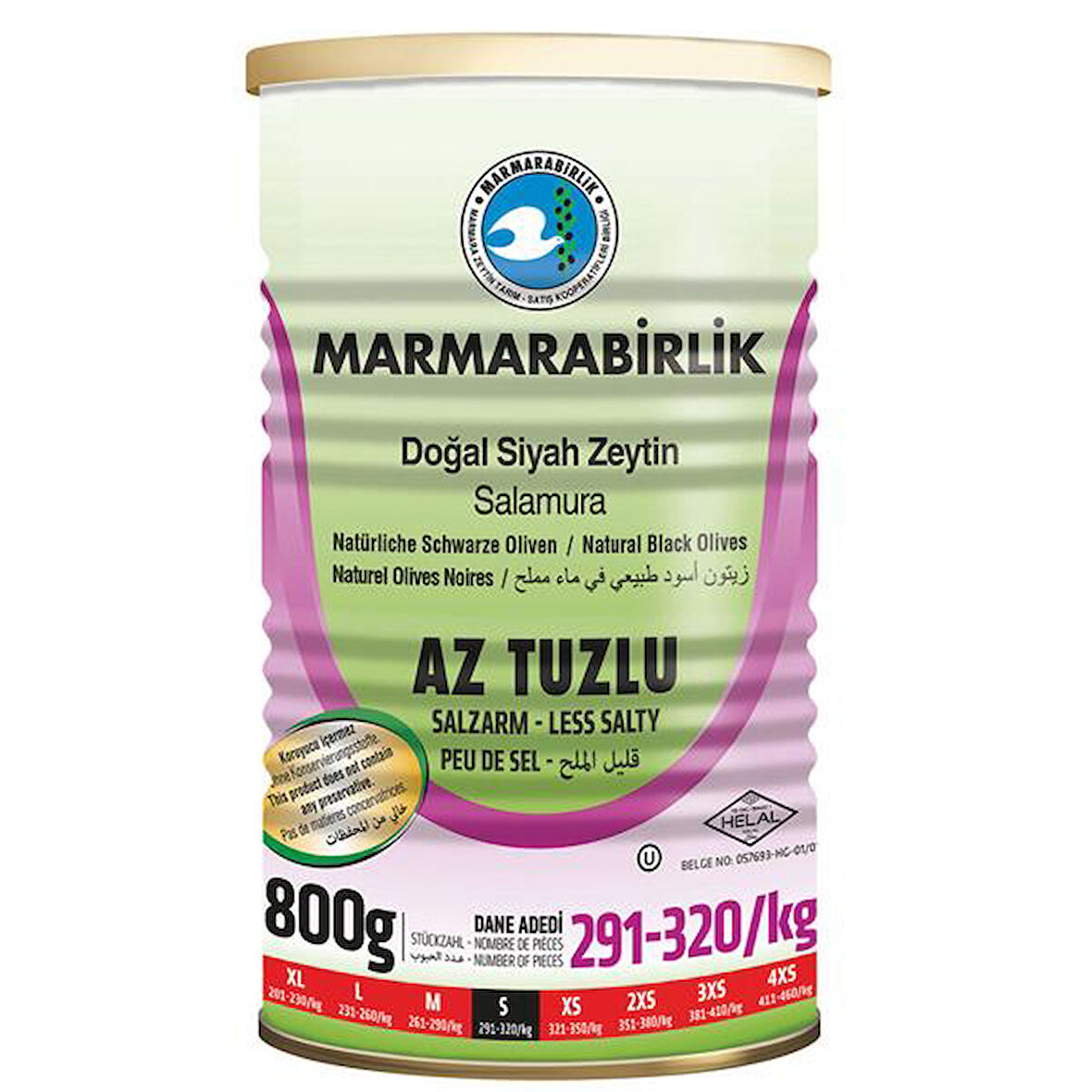 MARMARABİRLİK AZ TUZLU SİYAH ZEYTİN 800 GR X 6 ADET