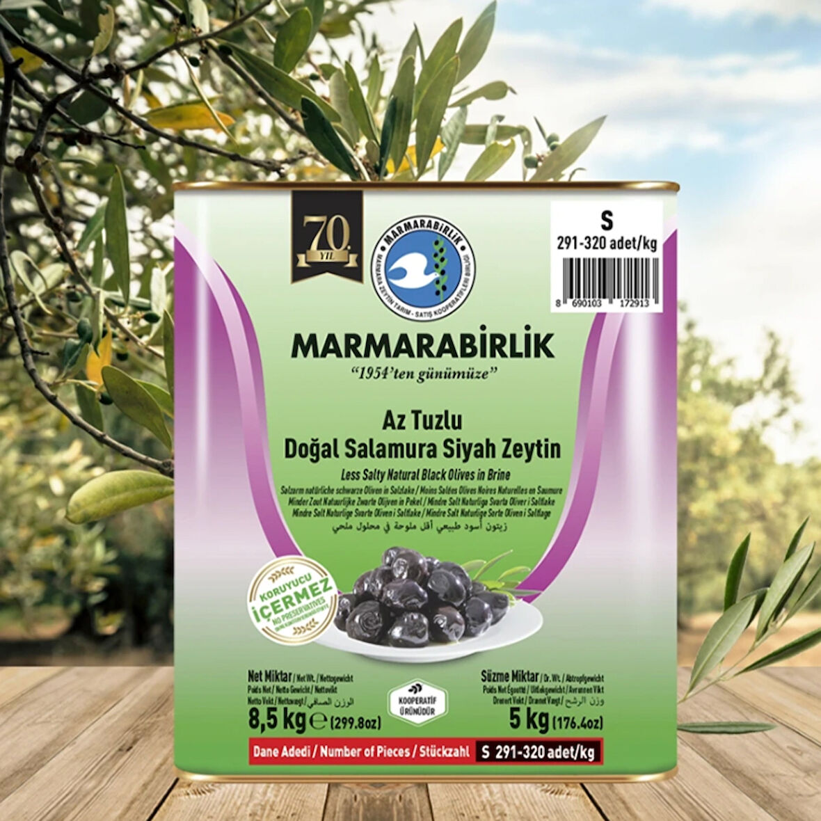 Marmarabirlik Teneke 291-320 Hususi Az Tuzlu Siyah Zeytin 5.000 Gr 