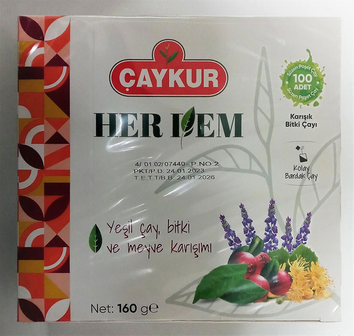 HERDEM BİTKİ, MEYVE VE YEŞİL ÇAY KARIŞIMLI BİTKİ ÇAYI 160 GR (Bardak Poşet Çay)